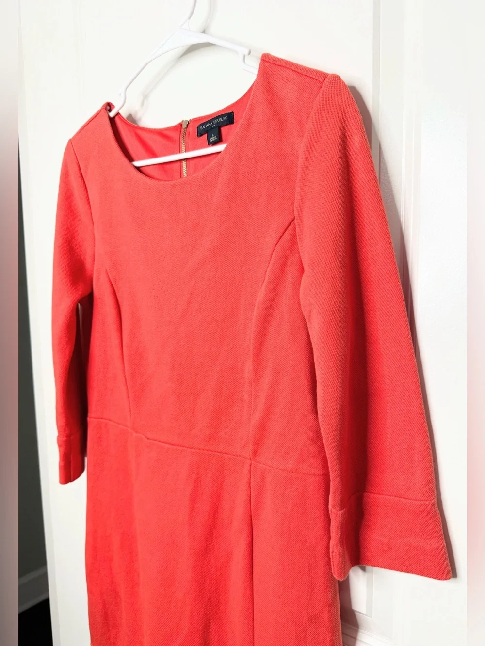 Banana Republic Size 6 Coral Orange Sheath Dress 3/4 Sleeve Career Work Ponte